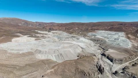Aerial view of an open-pit borax mine in Jujuy, Argentina. Stock Photos