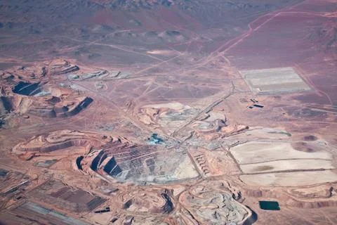 Aerial view of open-pit copper mine in atacama desert, chile Stock Photos