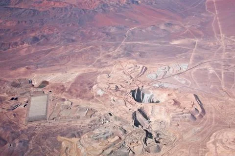 Aerial view of open-pit copper mine in atacama desert, chile Stock Photos