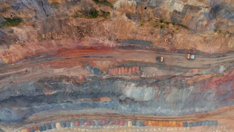 Aerial view of an open pit of iron ore. Resource mining Stock Footage 162571374