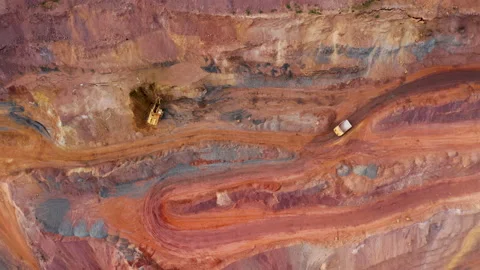 Aerial view of an open pit of iron ore. Resource mining Stock Footage 162574781