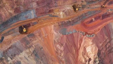 Aerial view of an open pit of iron ore. Resource mining Stock Footage 162575300