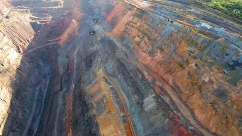 Aerial view of an open pit of iron ore. Resource mining Stock Footage 162577293