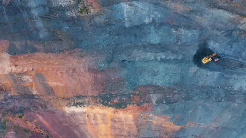 Aerial view of an open pit of iron ore. Resource mining Stock Footage 162580273