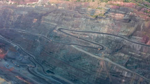 Aerial view of an open pit of iron ore. Resource mining Stock Footage 162581088