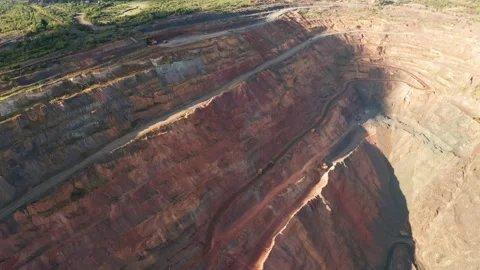 Aerial view of an open pit of iron ore. Resource mining Stock Footage 162584014