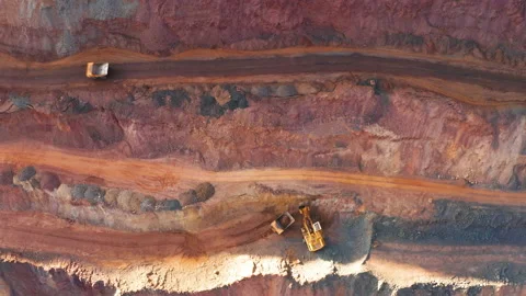 Aerial view of an open pit of iron ore. Resource mining Stock Footage 162584484