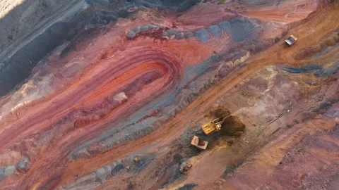 Aerial view of an open pit of iron ore. Resource mining Stock Footage 162585384
