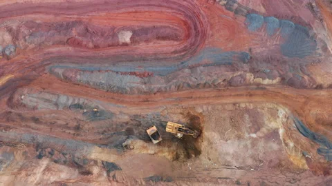 Aerial view of an open pit of iron ore. Resource mining Stock Footage 162585648