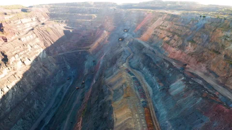 Aerial view of an open pit of iron ore. Resource mining Stock Footage 162586125
