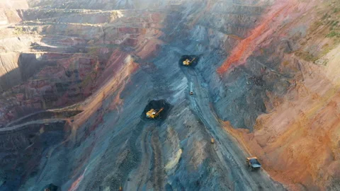 Aerial view of an open pit of iron ore. Resource mining Stock Footage 162586500