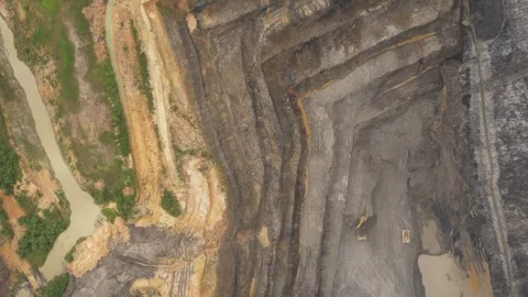 Aerial View Open Pit Mining Industrial Site 4K Stock Footage 339459187