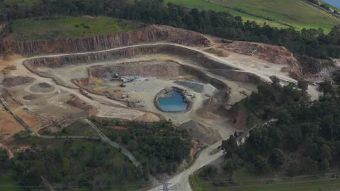 Aerial view of open-pit mining quarry Видео 343622677