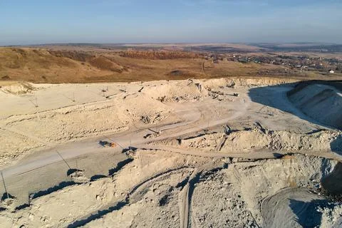Aerial view of open pit mining site of limestone materials for construction Stock Photos