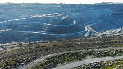 Aerial view of the open pit quarry. Open-pit, open-cast or open cut mining Stock Footage 113088097