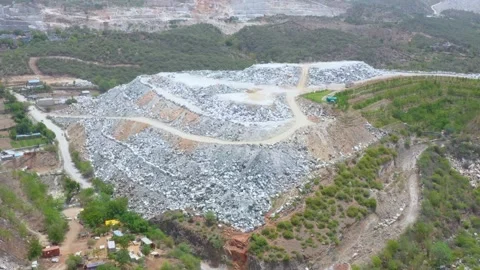 Aerial View of Open-Pit Quarry in Hilly Terrain of Rajasthan Stock Footage 312364936