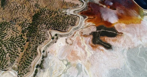 Aerial view open pit in the Rio Tinto in Spain Stock Footage 117030248