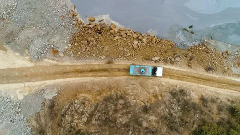 Aerial view of opencast mining quarry Stock Footage 131740049