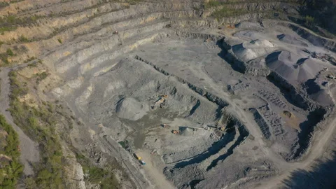 Aerial view of opencast mining quarry 2 Stock Footage 153437487