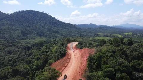 Aerial view of the opening or construction of the alternative road from Bat.. Stock Footage 280556022