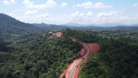 Aerial view of the opening or construction of the alternative road from Bat.. Stock Footage 280556404