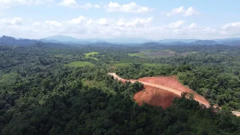 Aerial view of the opening or construction of the alternative road from Bat.. Stock Footage 280557040