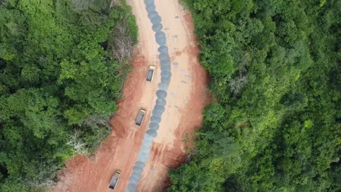 Aerial view of the opening or construction of the alternative road from Bat.. Stock Footage 280557466