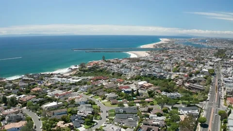 Aerial view of Orange County coastal neighborhood with coastal homes Stock Footage 204826596
