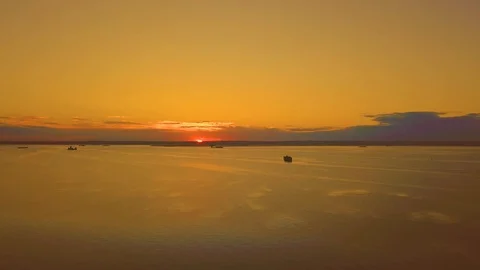 Aerial view orange sunset on the river Video stock 101727998