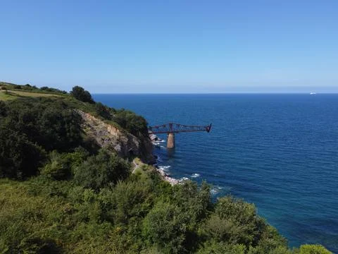 Aerial view of ore loading dock over cliff Stock Photos