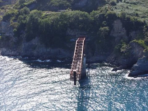 Aerial view of ore loading dock over cliff Stock Photos