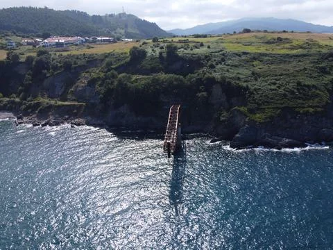 Aerial view of ore loading dock over cliff Stock Photos