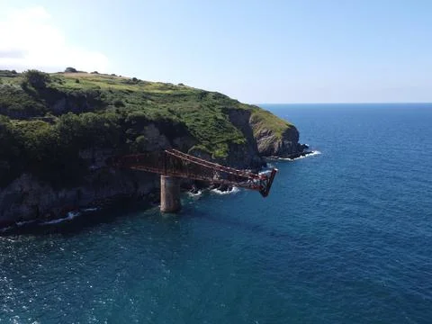 Aerial view of ore loading dock over cliff Stock Photos
