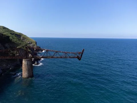 Aerial view of ore loading dock over cliff Stock Photos