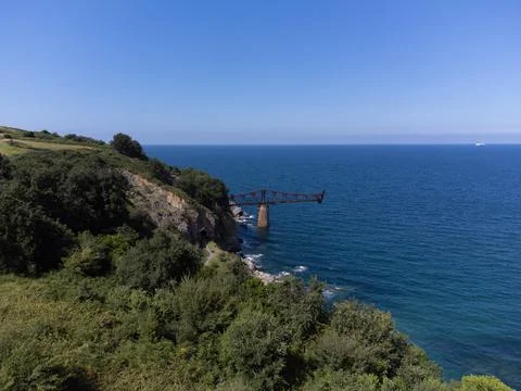 Aerial view of ore loading dock over cliff Stock Photos