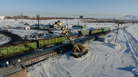 Aerial view of ore storage producing copper in winter. Large industrial area Stock Footage 75291061