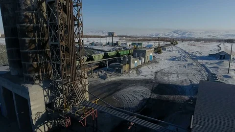 Aerial view of ore storage producing copper in winter. Large industrial area Stock Footage 75291975