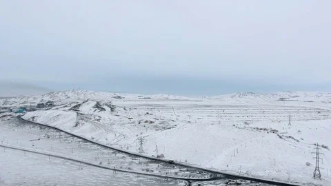 Aerial view of ore storage producing copper in winter. Large industrial area Stock Footage 75293893