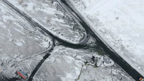 Aerial view of ore storage producing copper in winter. Large industrial area Stock Footage 75294129