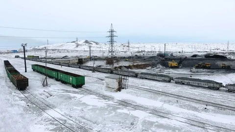 Aerial view of ore storage producing copper in winter. Large industrial area Stock Footage 75294720