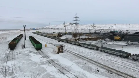 Aerial view of ore storage producing copper in winter. Large industrial area Stock Footage 75294958