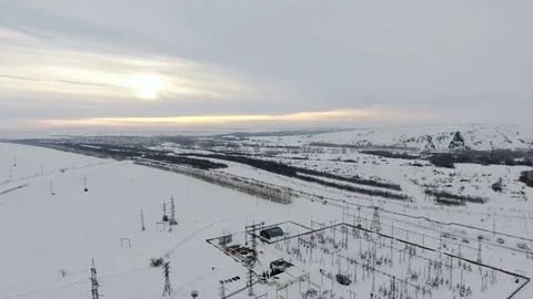 Aerial view of ore storage producing copper in winter. Large industrial area Stock Footage 75295644