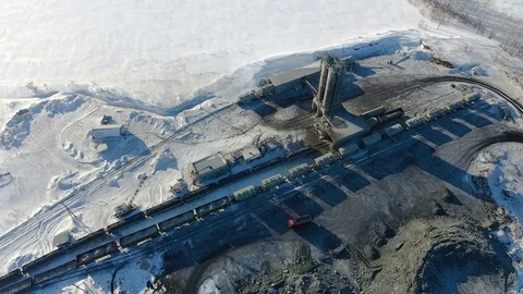 Aerial view of ore storage producing copper in winter. Large industrial area Video stock 75349636