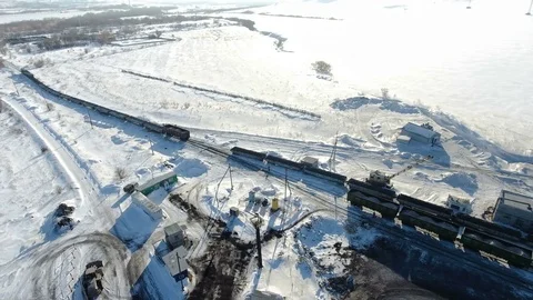 Aerial view of ore storage producing copper in winter. Large industrial area Video stock 75350261