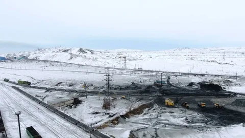 Aerial view of ore storage producing copper in winter. Large industrial area Video stock 75350600