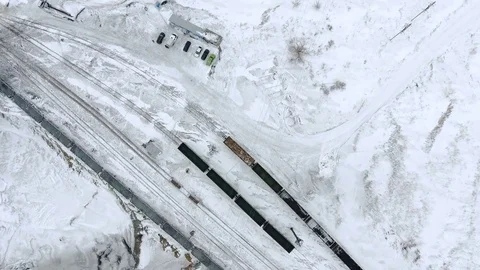 Aerial view of ore storage producing copper in winter. Large industrial area Video stock 75350787