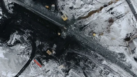 Aerial view of ore storage producing copper in winter. Large industrial area Video stock 75351440