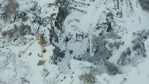 Aerial view of ore storage producing copper in winter. Large industrial area Stock Footage 126688533
