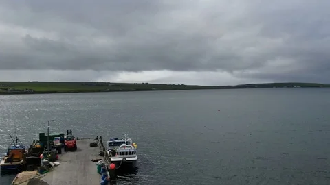 Aerial view on the Orkney an archipelago to the north of mainland Scotland Stock Footage 129059077