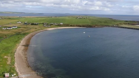 Aerial view on the Orkney an archipelago to the north of mainland Scotland Stock Footage 129059145
